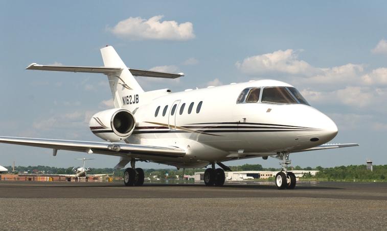 The Hawker 800 is a mid-size twin-engine corporate aircraft. It is a development of the British Aerospace BAe 125, and was assembled by Hawker Beechcraft. One of the Hawker 800XP’s strong points is its ability to take off from runways much shorter than are typically required for private jet international flights. At sea level, 5,032 feet of runway is required; at an elevation of 5,000 feet, the requirement increases to 7,952 feet.